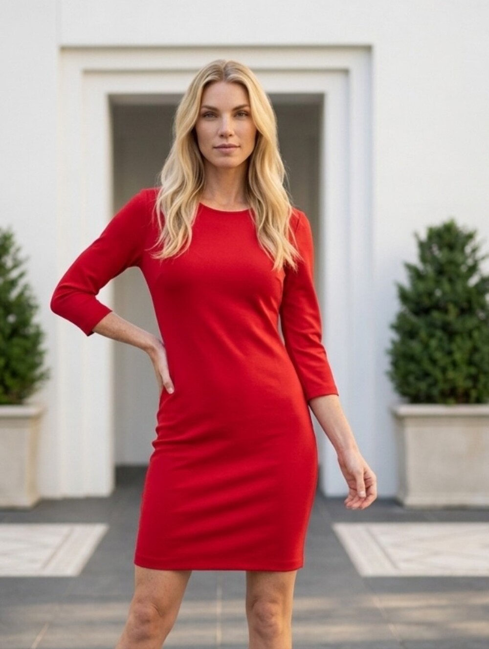 Ann Taylor Bright Red 3/4 Sleeve Sheath Dress